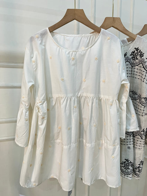 Cotton Embroidered Peplum Tiered Tops